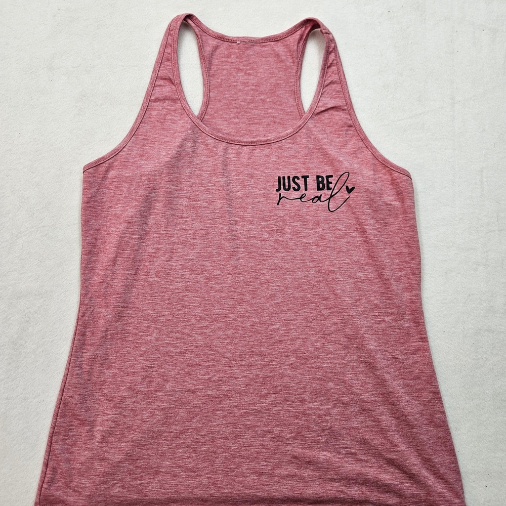 Unbranded Graphic Tank Top Womens M Heather Pink Excellent Just Be Real Floral